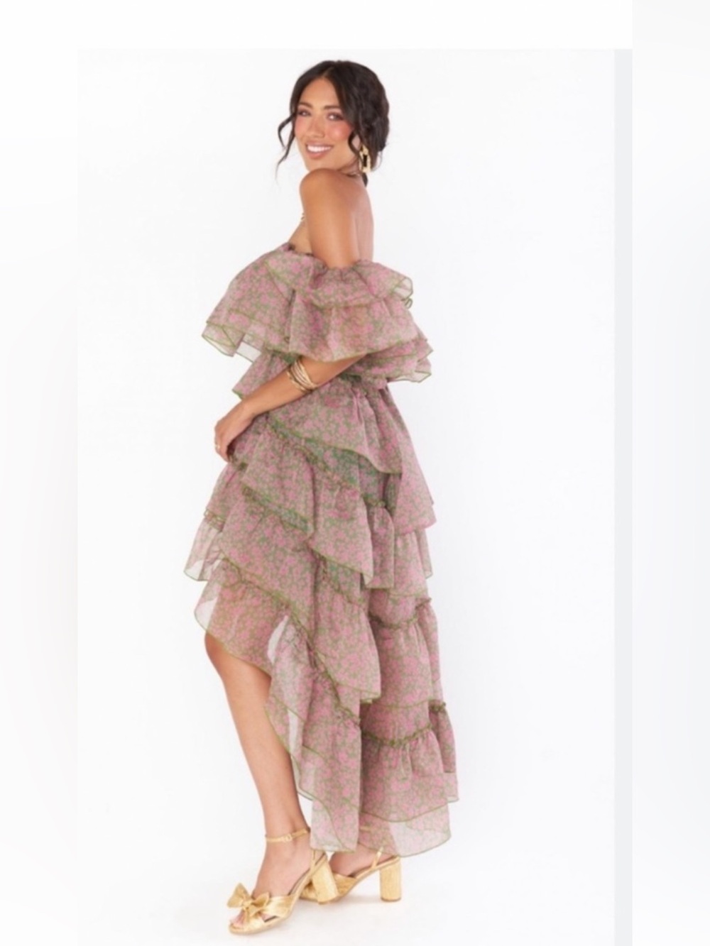 NWT Show Me Your MuMu Brandy Off-Shoulder Dress in Pink & Green Sz S - Picture 7 of 17